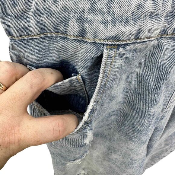 Forever 21 Distressed Acid Wash Denim Crop Overalls Y2K Look Women's Size SMALL - Picture 5 of 7